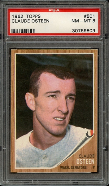 1962 TOPPS 501 CLAUDE OSTEEN PSA NM-MT 8