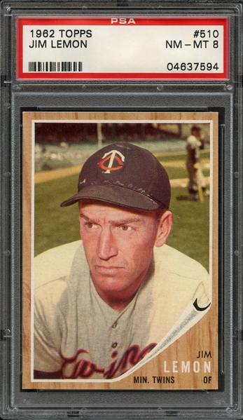 1962 TOPPS 510 JIM LEMON PSA NM-MT 8