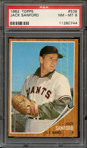 1962 TOPPS 538 JACK SANFORD PSA NM-MT 8