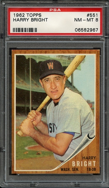 1962 TOPPS 551 HARRY BRIGHT PSA NM-MT 8