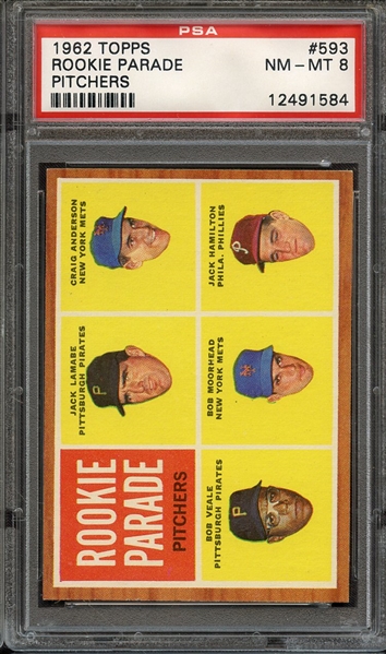 1962 TOPPS 593 ROOKIE PARADE PITCHERS PSA NM-MT 8