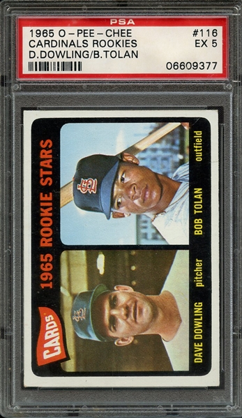 1965 O-PEE-CHEE 116 CARDINALS ROOKIES D.DOWLING/B.TOLAN PSA EX 5