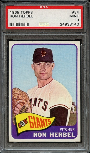 1965 TOPPS 84 RON HERBEL PSA MINT 9