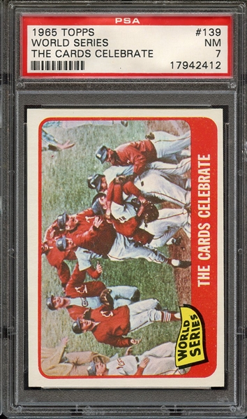 1965 TOPPS 139 WORLD SERIES THE CARDS CELEBRATE PSA NM 7