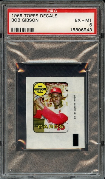 1969 TOPPS DECALS BOB GIBSON PSA EX-MT 6
