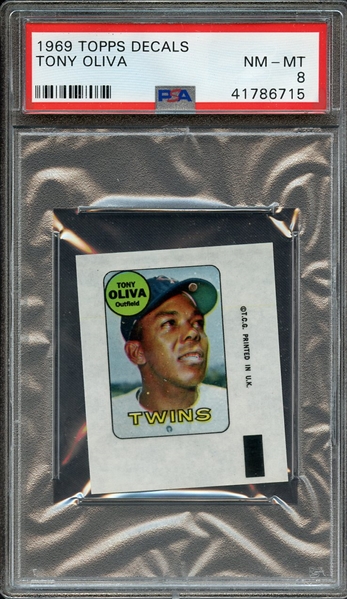 1969 TOPPS DECALS TONY OLIVA PSA NM-MT 8