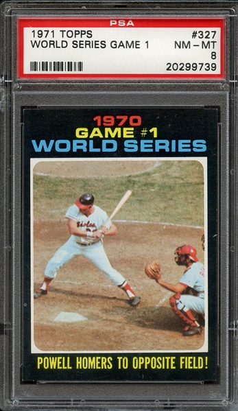 1971 TOPPS 327 WORLD SERIES GAME 1 PSA NM-MT 8