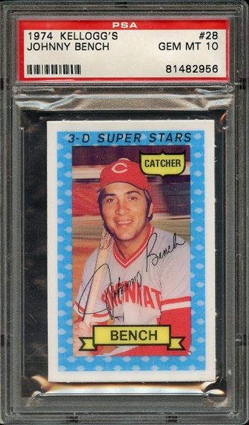 1974 KELLOGG'S 28 JOHNNY BENCH PSA GEM MT 10