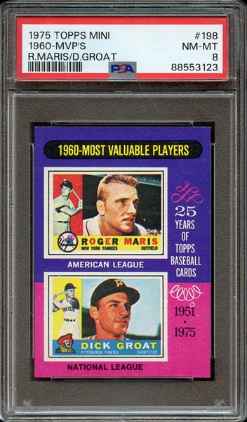 1975 TOPPS MINI 198 1960-MVP'S R.MARIS/D.GROAT PSA NM-MT 8