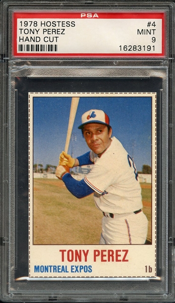 1978 HOSTESS 4 TONY PEREZ HAND CUT PSA MINT 9
