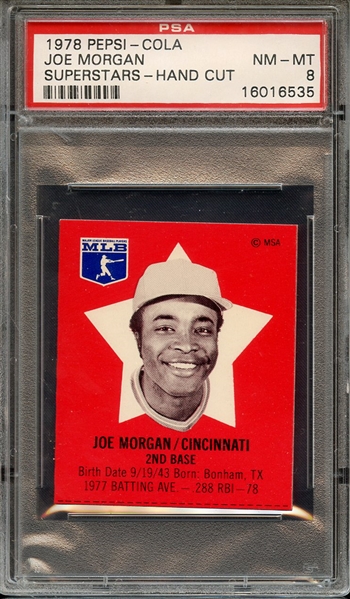 1978 PEPSI-COLA SUPERSTARS-HAND CUT JOE MORGAN SUPERSTARS-HAND CUT PSA NM-MT 8