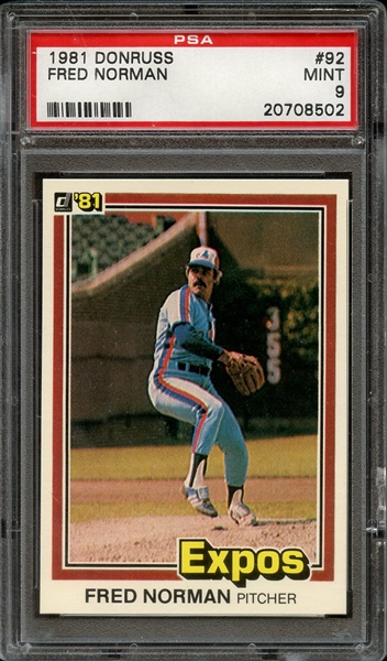 1981 DONRUSS 92 FRED NORMAN PSA MINT 9