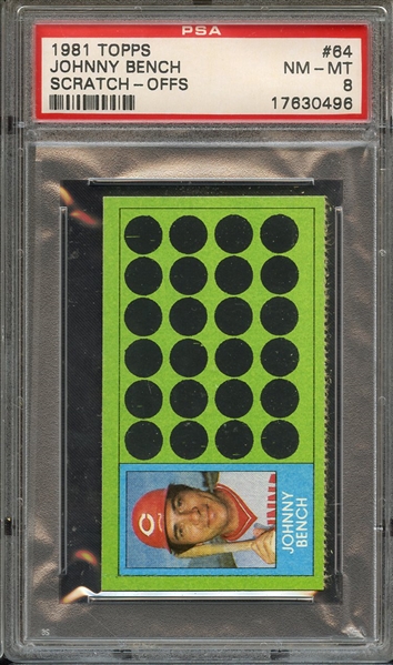 1981 TOPPS SCRATCH-OFFS 64 JOHNNY BENCH SCRATCH-OFFS PSA NM-MT 8