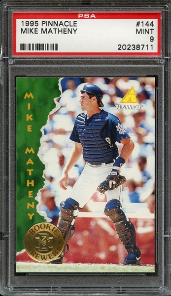 1995 PINNACLE 144 MIKE MATHENY PSA MINT 9