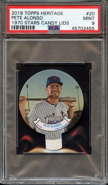 2019 TOPPS HERITAGE 1970 STARS CANDY LIDS 20 PETE ALONSO 1970 STARS CANDY LIDS PSA MINT 9