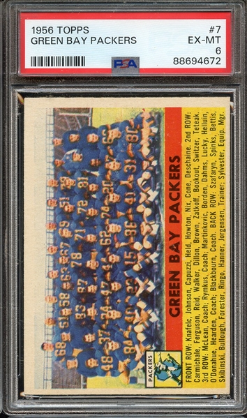 1956 TOPPS 7 GREEN BAY PACKERS PSA EX-MT 6