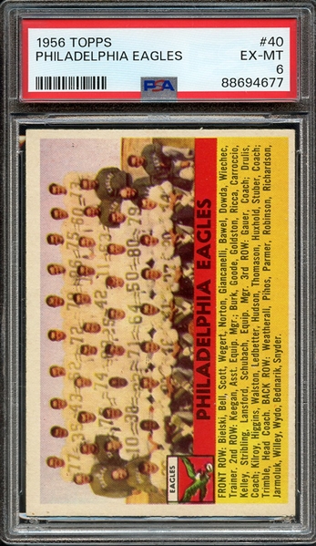 1956 TOPPS 40 PHILADELPHIA EAGLES PSA EX-MT 6