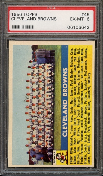 1956 TOPPS 45 CLEVELAND BROWNS PSA EX-MT 6