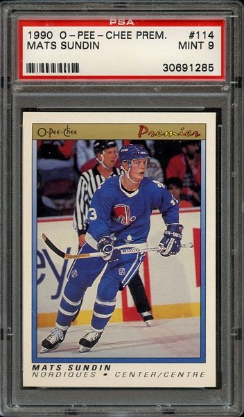 1990 O-PEE-CHEE PREMIER 114 MATS SUNDIN PSA MINT 9