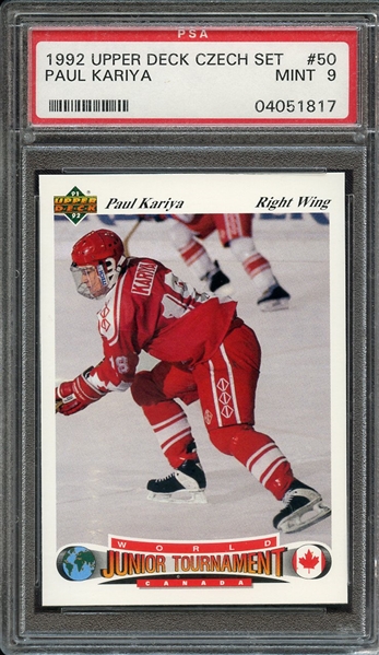 1991 UPPER DECK CZECH WORLD JUNIORS 50 PAUL KARIYA WORLD JUNIORS PSA MINT 9