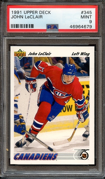 1991 UPPER DECK 345 JOHN LeCLAIR PSA MINT 9