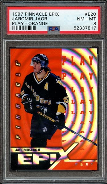 1997 PINNACLE EPIX PLAY E20 JAROMIR JAGR PLAY-ORANGE PSA NM-MT 8
