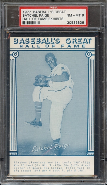 1977 BASEBALL'S GREAT HALL OF FAME EXHIBITS SATCHEL PAIGE HALL OF FAME EXHIBITS PSA NM-MT 8