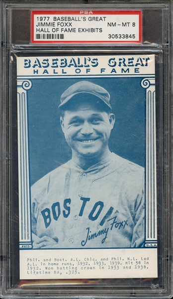 1977 BASEBALL'S GREAT HALL OF FAME EXHIBITS JIMMIE FOXX HALL OF FAME EXHIBITS PSA NM-MT 8