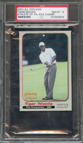 2001 S.I. FOR KIDS ATHLETE OF THE YEAR TIGER WOODS ATHLETE OF YR.-PGA CHAMP. PSA NM-MT 8