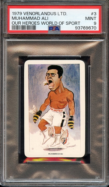 1979 VENORLANDUS LTD. OUR HEROES WORLD OF SPORT 3 MUHAMMAD ALI OUR HEROES WORLD OF SPORT PSA MINT 9