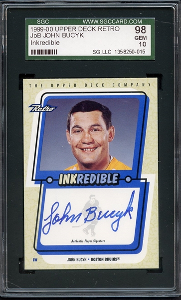 1999 UPPER DECK RETRO JOHN BUCYK AUTOGRAPH INKREDIBLE SGC GEM 98 / 10