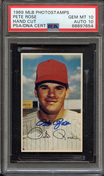 1969 MLB PHOTOSTAMPS SIGNED PETE ROSE PSA GEM MT 10 PSA/DNA AUTO 10