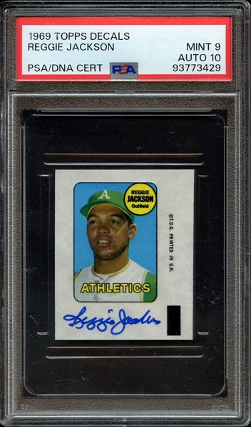 1969 TOPPS DECALS SIGNED REGGIE JACKSON PSA MINT 9 PSA/DNA AUTO 10