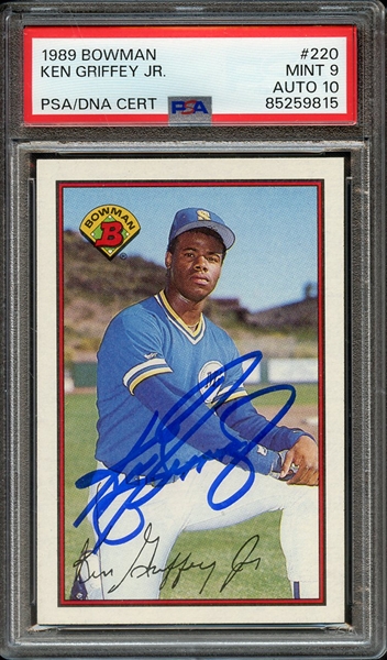 1989 BOWMAN 220 SIGNED KEN GRIFFEY JR PSA MINT 9 PSA/DNA AUTO 10