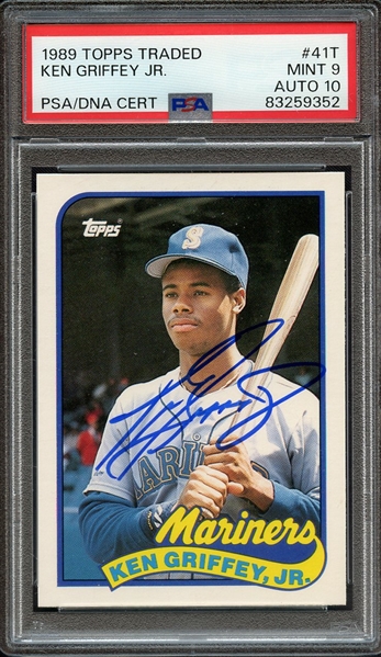 1989 TOPPS TRADED 41T SIGNED KEN GRIFFEY JR PSA MINT 9 PSA/DNA AUTO 10