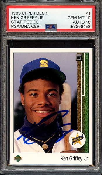 1989 UPPER DECK 1 SIGNED KEN GRIFFEY JR PSA GEM MT 10 PSA/DNA AUTO 10