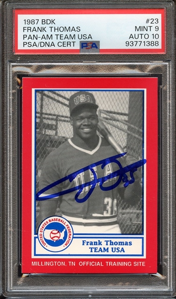1990 BDK PAN AM TEAM USA 23 SIGNED FRANK THOMAS PSA MINT 9 PSA/DNA AUTO 10
