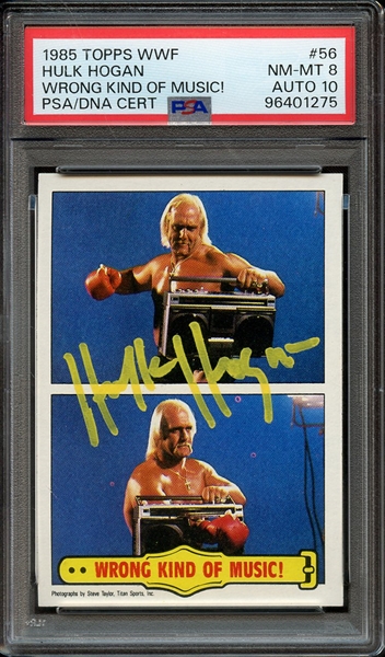 1985 TOPPS WWF 56 SIGNED HULK HOGAN PSA NM-MT 8 PSA/DNA AUTO 10