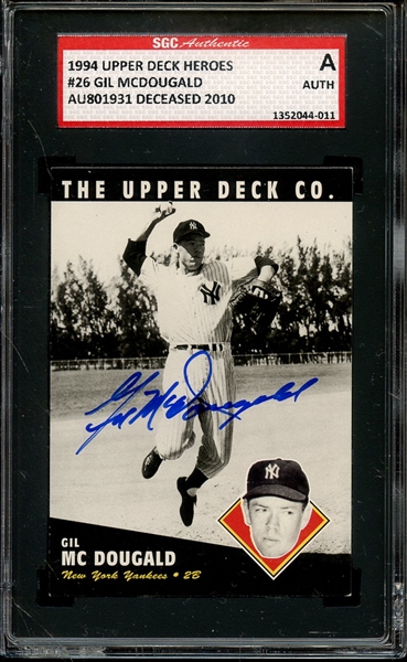 1994 UPPER DECK HEROES 26 SIGNED GIL MCDOUGALD SGC AUTHENTIC