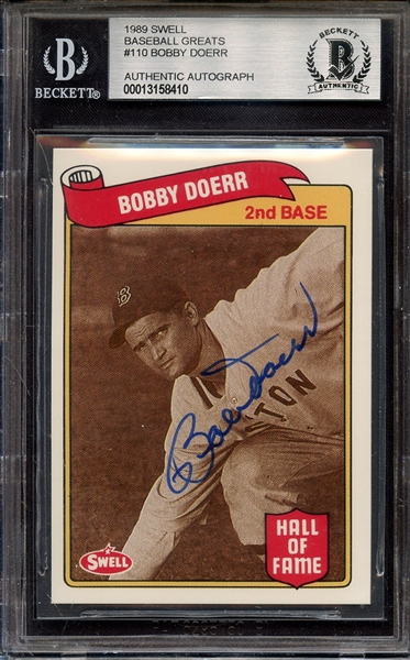 1989 SWELL BASEBALL GREATS 110 SIGNED BOBBY DOERR BECKETT AUTHENTIC