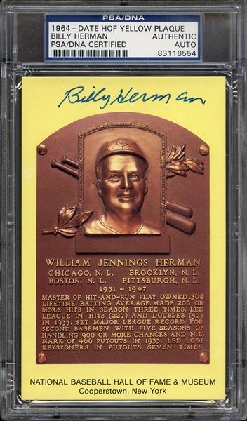 BILLY HERMAN SIGNED HOF POSTCARD PSA/DNA AUTO AUTHENTIC