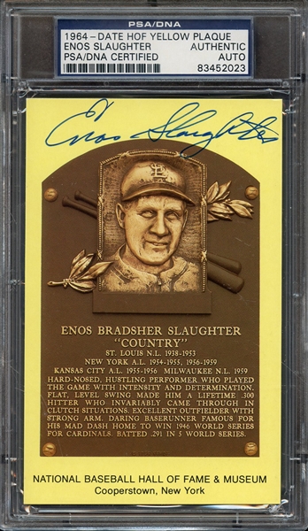 ENOS SLAUGHTER SIGNED HOF POSTCARD PSA/DNA AUTO AUTHENTIC