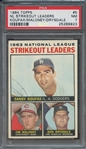 1964 TOPPS 5 NL STRIKEOUT LEADERS KOUFAX/MALONEY/DRYSDALE NM 7