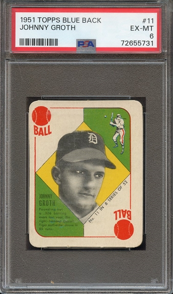 1951 TOPPS BLUE BACK 11 JOHNNY GROTH PSA EX-MT 6