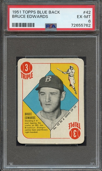 1951 TOPPS BLUE BACK 42 BRUCE EDWARDS PSA EX-MT 6