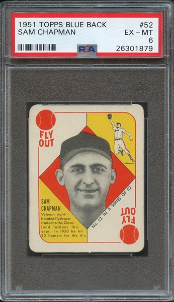 1951 TOPPS BLUE BACK 52 SAM CHAPMAN PSA EX-MT 6