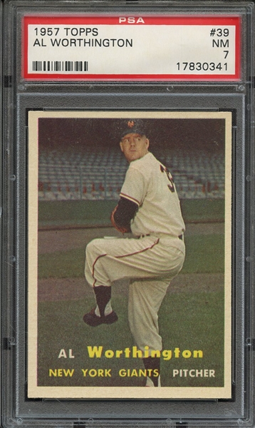 1957 TOPPS 39 AL WORTHINGTON PSA NM 7