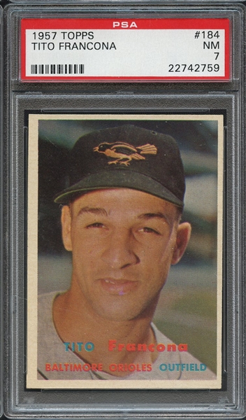 1957 TOPPS 184 TITO FRANCONA PSA NM 7
