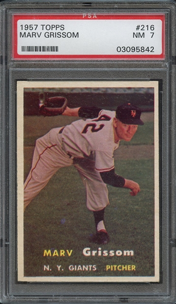 1957 TOPPS 216 MARV GRISSOM PSA NM 7