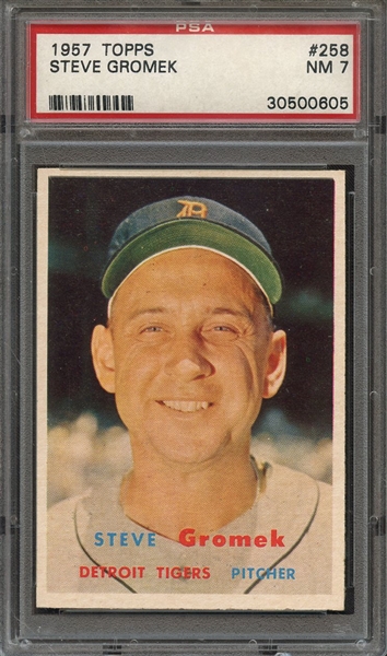 1957 TOPPS 258 STEVE GROMEK PSA NM 7